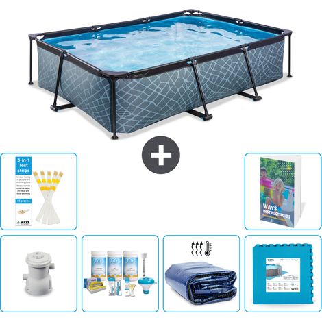 Exit Pool Rechteckig - Steinoptik - 300x200x65 cm - 7-teilig S188