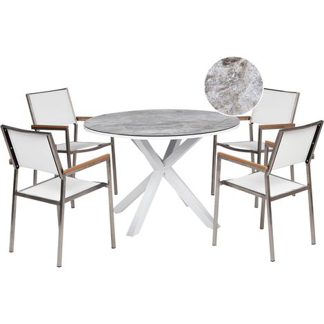 Gartenmöbel Set 4-Sitzer MALETTO/GROSSETO Metall Marmor Optik Grau / Weiß