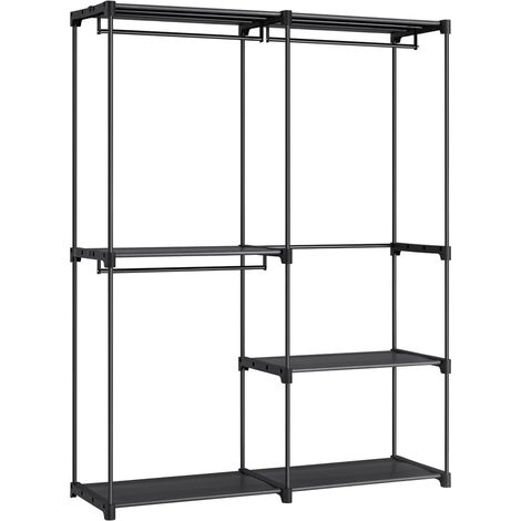 Armoire chambre porte-vêtements penderie 43 x 138 x 182 cm 3 compartiments de suspension avec étagères grande capacité pour chambre adulte enfant salon dressing noir