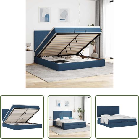 vidaXL Taschenfederkern - Ottoman-Bett mit Matratzen Blau 200x200 cm Stoff (1/5)