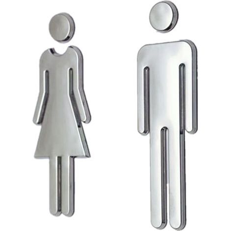 PA Toilettenschilder mit männlichen und weiblichen Symbolen, Toilettenaufkleber, 12 cm Toilettenschilder, silbernes Türschild für Frauen und Männer, selbstklebende Toilettenschilder, für Toilette (1/5)