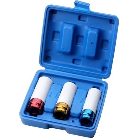 SABIR Coffret 3 Douilles Impact (17-19-21 mm) pour Clé à Choc 1/2". Coffret Embouts de Serrage pour Jantes Roue Voiture (3 pz Blanc) (1/5)