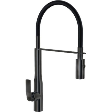 PAINI Mitigeur cuisine Addict Bec haut noir mat brosse douchette extractible (1/2)