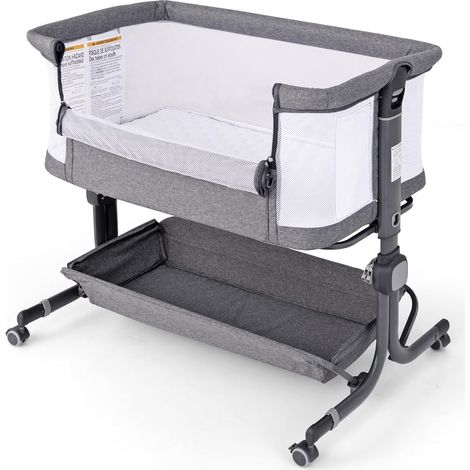 Costway – Lit cododo bébé pliable avec matelas hypoallergénique – 6 hauteurs réglables 75-85cm – Inclinaison anti-reflux – Roues universelles avec frein