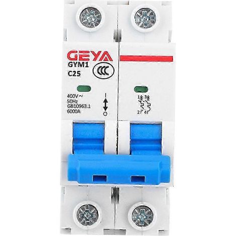 Disjoncteur modulaire GYM1-DZ47S 2P 25A 400VAC, protection longue durée IP20, interrupteur automatique bipolaire pour tableau électrique, coupure fiable. (1/4)