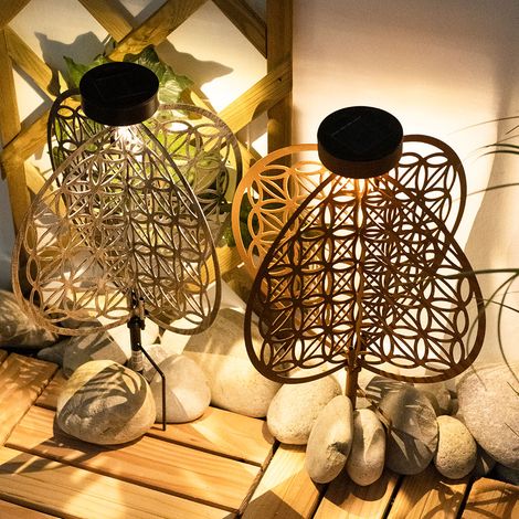 Kugel Solarleuchten für Außen Kugelleuchten Garten Solar Solarlampe orientalisch Kugel, Lichteffekt Muster Lebensblume, 1x LED, DxH 20 x 31 cm, 2er Set