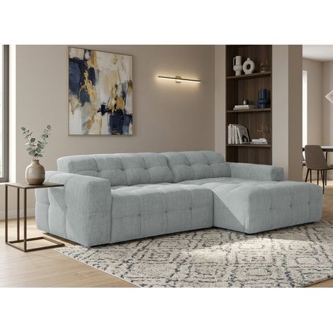 Canapé d'angle relax en velours texturé gris FEDORA - Angle droit (1/5)