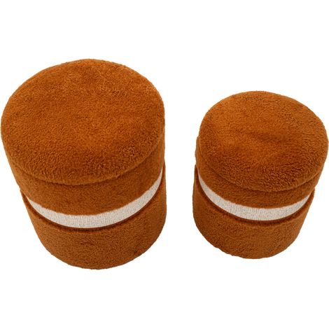 Pouf Contenitore Luder, set da 2, Forma Rotondo, Colore Struttura Beige, 40x40x47h cm Marrone Terracotta