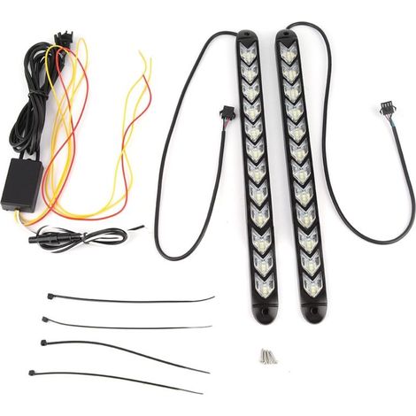 2 strisce luminose a LED flessibili e impermeabili per auto con freccia lampeggiante DRL, colore bianco/ambra (12 LED) -Crezuo