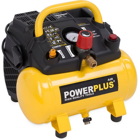 Compresseur sans huile 6 litres 1,5 CV – Débit d'air 180 l/min – Pression max 10 bars – Puissance 1100 W pour applications pro – Powerplus - POWX1721 (1/5)