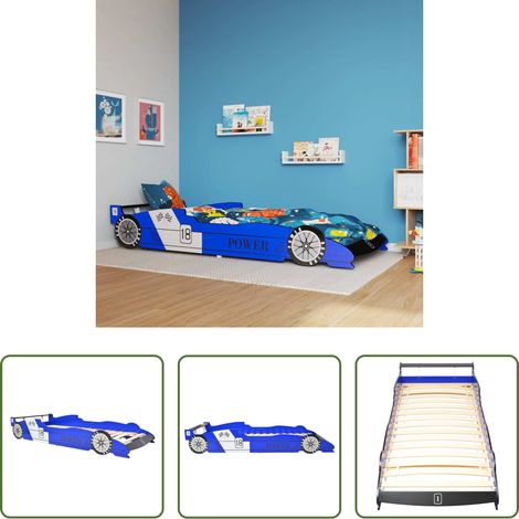 vidaXL Lit enfant bleu - Lit voiture de course pour enfants 90 x 200 cm Bleu (1/5)