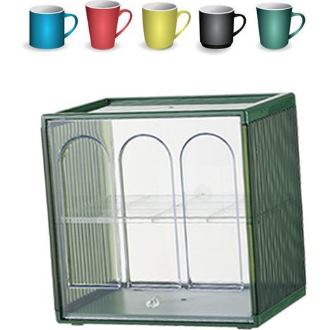 Organisateur de rangement pour tasses de bureau en plastique transparent, boîte de rangement pour tasses à café et à eau, vert foncé (1/5)