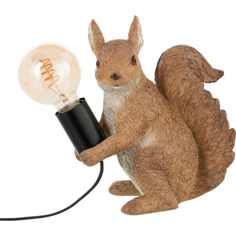 Lampe à Poser en Résine "Écureuil" 25cm Marron
