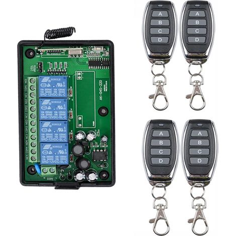 220V 230V 4CH Télécommande Sans Fil Commutateur de Contrôle Relais de Contrôle 433MHz 4 Canaux avec 4 Émetteurs Récepteur Universel Portes de Garage Fenêtres Moteur AC 110V 250 (1/5)
