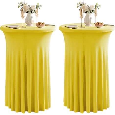 Lot de 2 nappes de table de cocktail extensibles en spandex avec jupe, Jaune, 80x110cm