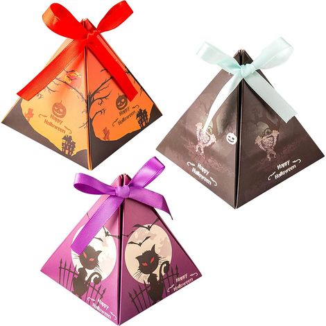 Boîte À Bonbons Halloween - Boîte À Friandises En Carton Rigide Imprimée - Pour Faveurs De Fête, Goody Bags, Cadeaux Sucrés - Lot De 24 (1/5)