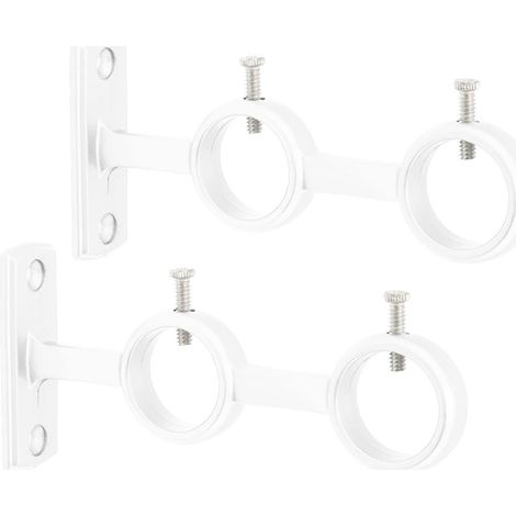 Soporte doble para barra de cortina, 2 piezas, montaje en pared, para barras de cortina con un diámetro de 15-25 mm (blanco) (1/5)