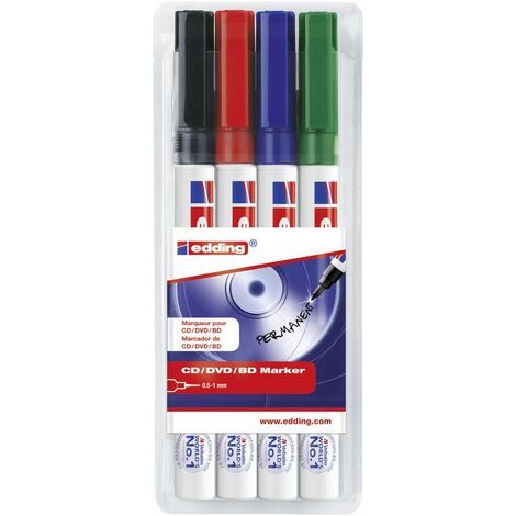 Edding 8400 marqueur indélébile Pointe ogive Noir, Bleu, Vert, Rouge 4 pièce(s) (1/3)