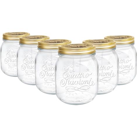 Lot de 6 bocaux en verre – 700 ml – Couvercle à vis – Tradition italienne – Idéal pour conserves, pâtes et épicerie – Passe au lave-vaisselle (1/5)