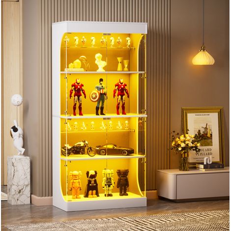 Vetrina in vetro 80x35x165 cm bianca con LED e spazio contenitore - MEUBLIV (1/5)