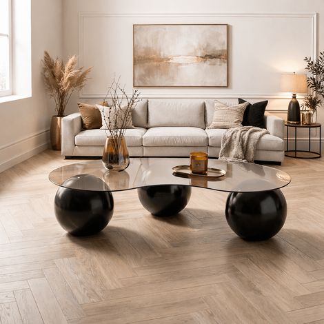 Organischer Couchtisch aus bronzefarbenem Glas mit schwarzen