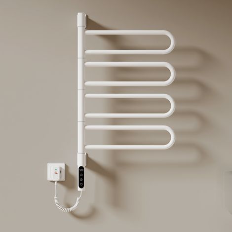 EMKE Elektrischer Handtuchheizkörper 78x43cm 130W Badheizkörper Handtuchtrockner 180° Drehbar mit LED-Display Intelligente Steuerung mit Thermostat WiFi Google Home Alexa Strahlend weiß