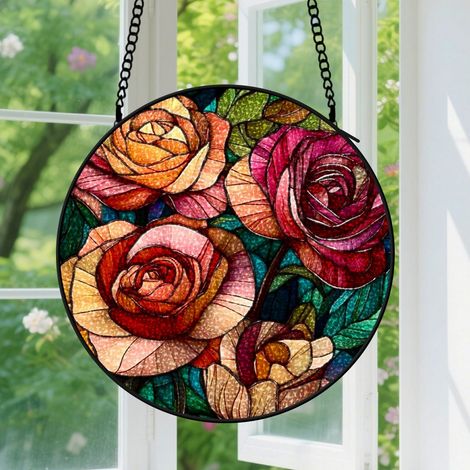 15cm Suspension Vitrail pour Fenêtre - Accroche-Soleil Floral Artistique pour Portail Jardin Jardin Accroche-Soleils Floraux Décoration Noël Fête des Mères Anniversaire Cadeaux pour Femmes, Mère, Gran (1/5)