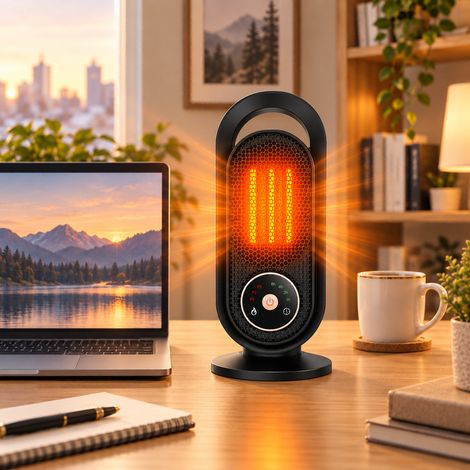 HEMVOR Chauffage soufflant céramique PTC 1500 W compact, 3 puissances 800/1200/1500 W, minuterie 1/2/4/8 h, commande tactile Noir (1/5)
