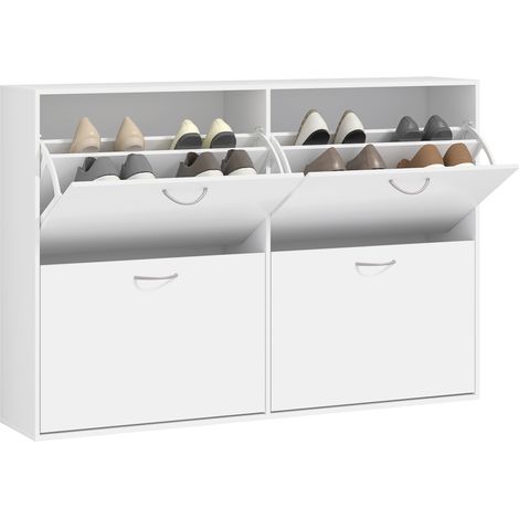 Shoe Cabinet with 4 Flip Drawer, Modern Shoe Storage Cabinet with Adjustable Shelves for Hallway, Entryway, Holds 16-24 Pairs, White (1/5)