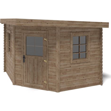 Abri de jardin en bois - 8m2 - 3x3m - Traité - Ep. 28mm - Couleur: marron