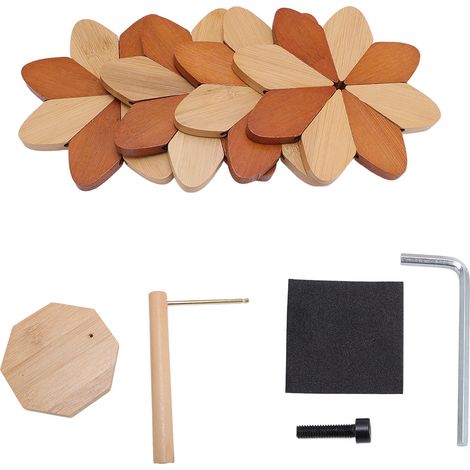 Lot de 4 dessous de plat en bois en forme de moulinet, avec support pliable. Convient pour la cuisine, les casseroles, les bols et les théières. (1/5)