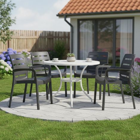 Excel Outdoor Stuhl, 4 Stühle, stapelbar Made in Italy, mit Armlehnen, Schwarz (1/4)
