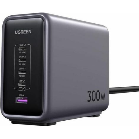 Ugreen 90903B Universal-Ladegerät für Mobilgeräte, schwarz, grau, Wechselstrom, Schnellladung, für den Innenbereich