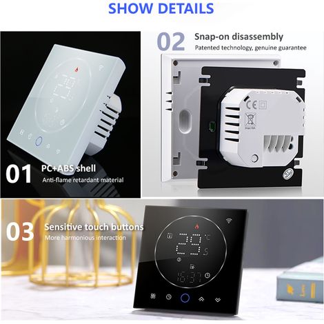 Jeffergarden Thermostat intelligent avec affichage LED multicolore haute précision, commande vocale, programmable et compatible Wi-Fi, pour vannes d'eau et systèmes de chauffage (AC 95-240V). (1/5)
