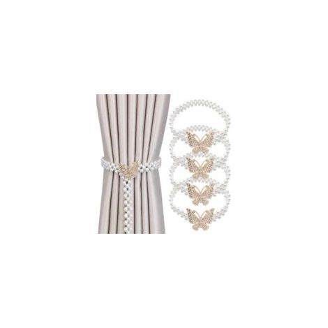 Sujetadores de cortina, 4 piezas, sujetadores de cortina modernos con forma de mariposa y perlas, hebillas para cortinas, sujetadores de cortina para decoración del hogar, oficina y sala de estar - Cr