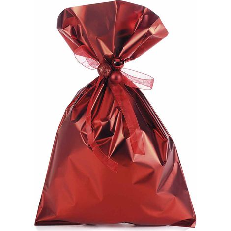 Busta a sacchetto regalo metallizzata rosso opaco. Ideale per confezioni regalo, set da 50 pezzi, cm 25 x 40 H