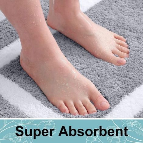 Tapis bain antidérapant gris microfibre 40x60 cm, poils longs absorbant lavable machine (1/4)