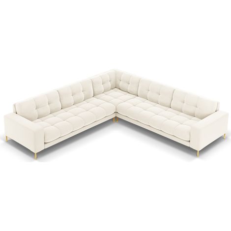 Canapé d'angle symétrique 6 places en velours beige clair (1/5)