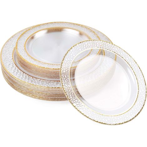 Apex – Assiettes en plastique rigide dorées 20x26cm et 20x19cm – Réutilisables pour événements élégants – Durabilité premium