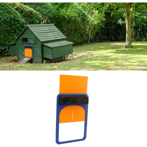Automatische lichtempfindliche Hühnerstalltür, automatischer Hühnerstalltüröffner, vollautomatische lichtempfindliche Hühnerstalltür (blau und gelb) (1/5)