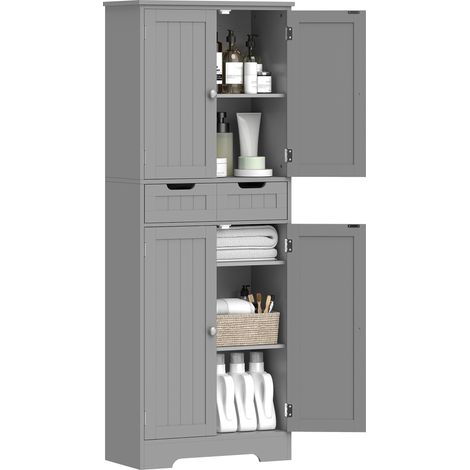 60 cm breiter Badezimmerschrank mit Schublade, Türen und verstellbarem Einlegeboden, anthrazitgrau