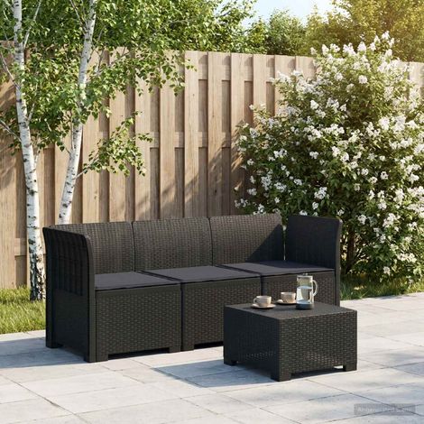 vidaXL 3-Seater Garden Sofa with Cushions Rattan Look PP Anthracite (1/5)
