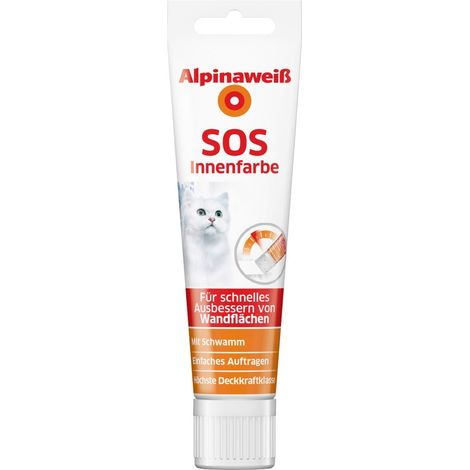 Alpinaweiß SOS Innenfarbe 100 ml weiß matt mit Schwamm zum Ausbessern