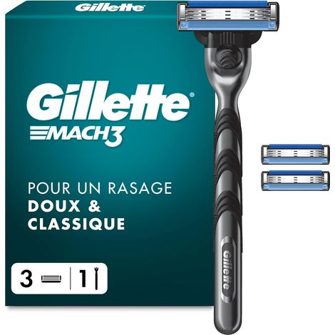 Rasoir Homme Mach 3, avec 3 Recharges, Noir (1/5)