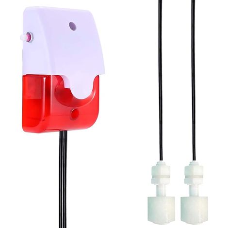 Water Level Sensor with Double Probe for Overflow and Dry Walk - 120dB Siren and Red Flash Light, Adjustable Volume, 5m Cable, 9V - for Tank, Aquarium, Pool, Basement
