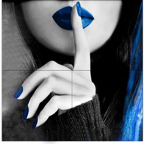 Lupia - Quadro moderno grande su tela WALL 160x160 cm DONNE BLUE SILENCE, set 4 pz tele 80x80 cm per soggiorno camera da letto (1/4)
