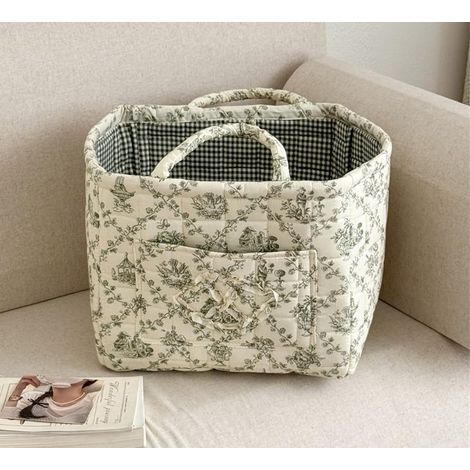 Grand panier à linge en tissu avec poignées – Panier à linge portable et résistant à motif floral pour la maison (Motif floral vert) (1/5)