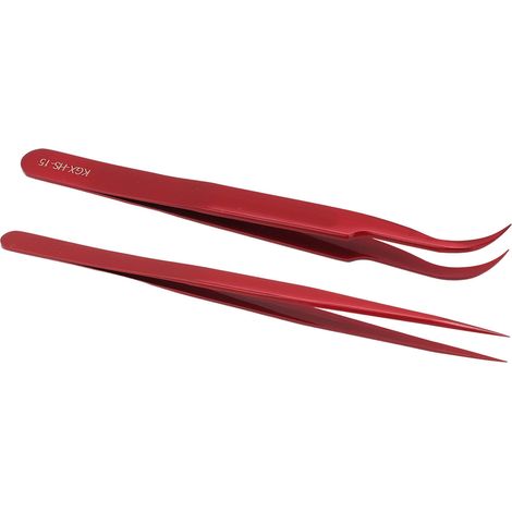 Pinzettenset aus Aluminiumlegierung, gebogener gerader Kopf, antimagnetische Präzisionspinzette zum Löten von Leiterplatten, rot (1/5)