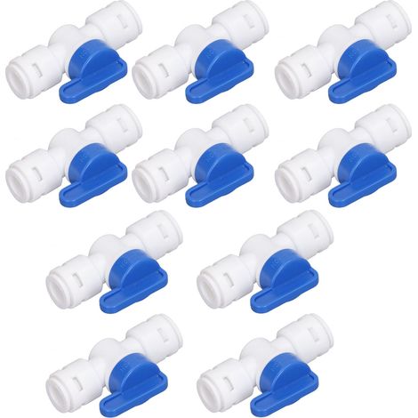 10-teiliges Kugelhahn-Absperrventil, 1/4 Zoll Außendurchmesser, Kunststoff-Schnellkupplung, für Schläuche und Leitungen von Umkehrosmose-Wasseraufbereitungsanlagen. (1/5)