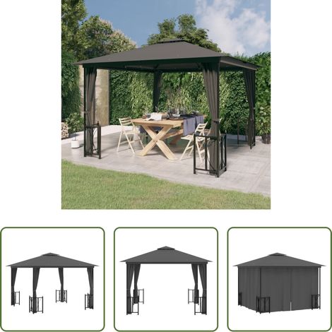Pavillon mit Seitenwänden - Pavillon mit Seitenwänden & Doppeldach 3x3 m Anthrazit (1/5)